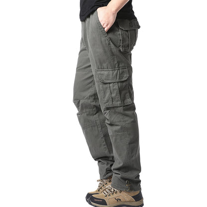 Men Pocket Loose Overalls Elastic Waist Pure Cotton Tactical Pants For Outdoor Sports  Work 5