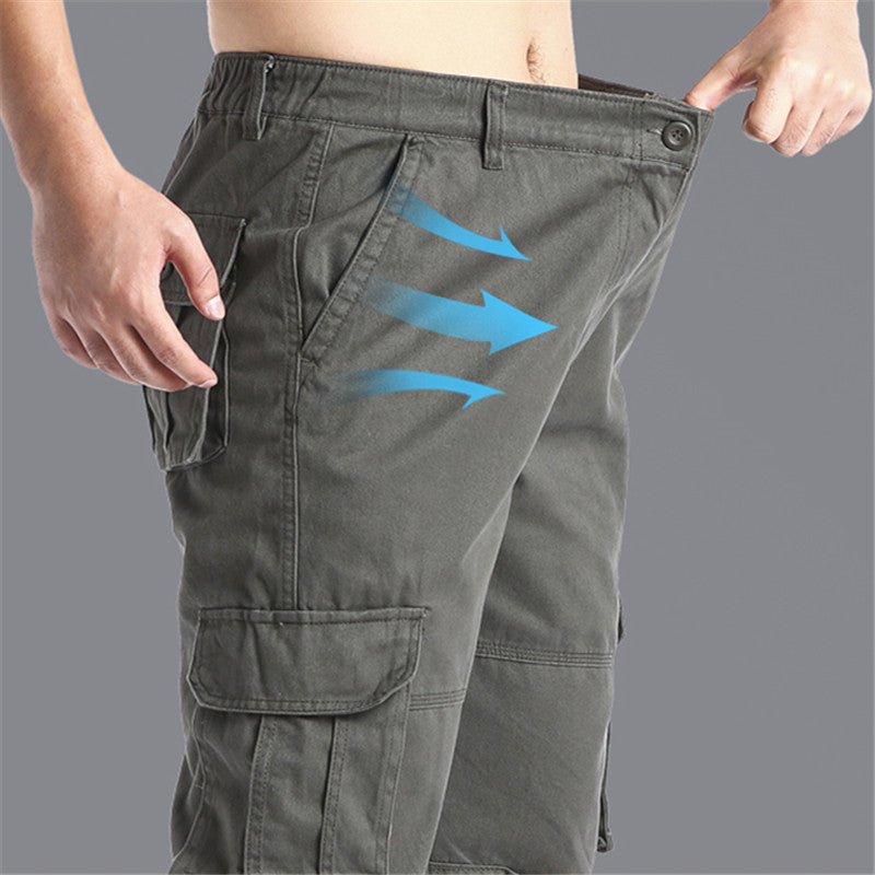 Men Pocket Loose Overalls Elastic Waist Pure Cotton Tactical Pants For Outdoor Sports  Work 1