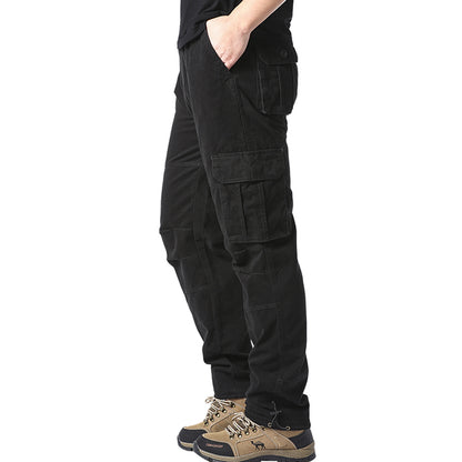 Men Pocket Loose Overalls Elastic Waist Pure Cotton Tactical Pants For Outdoor Sports  Work 8