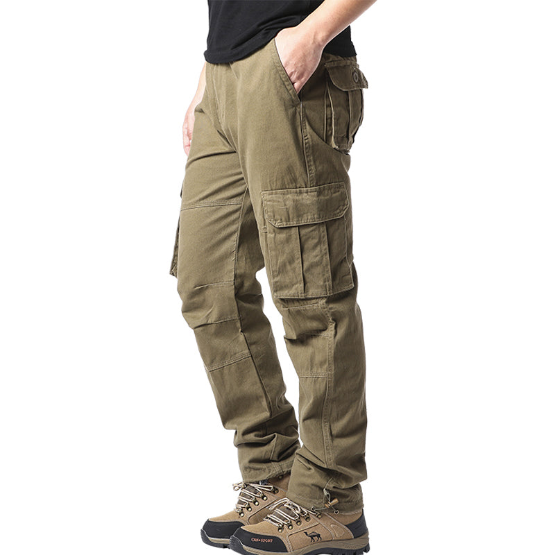 Men Pocket Loose Overalls Elastic Waist Pure Cotton Tactical Pants For Outdoor Sports  Work 6