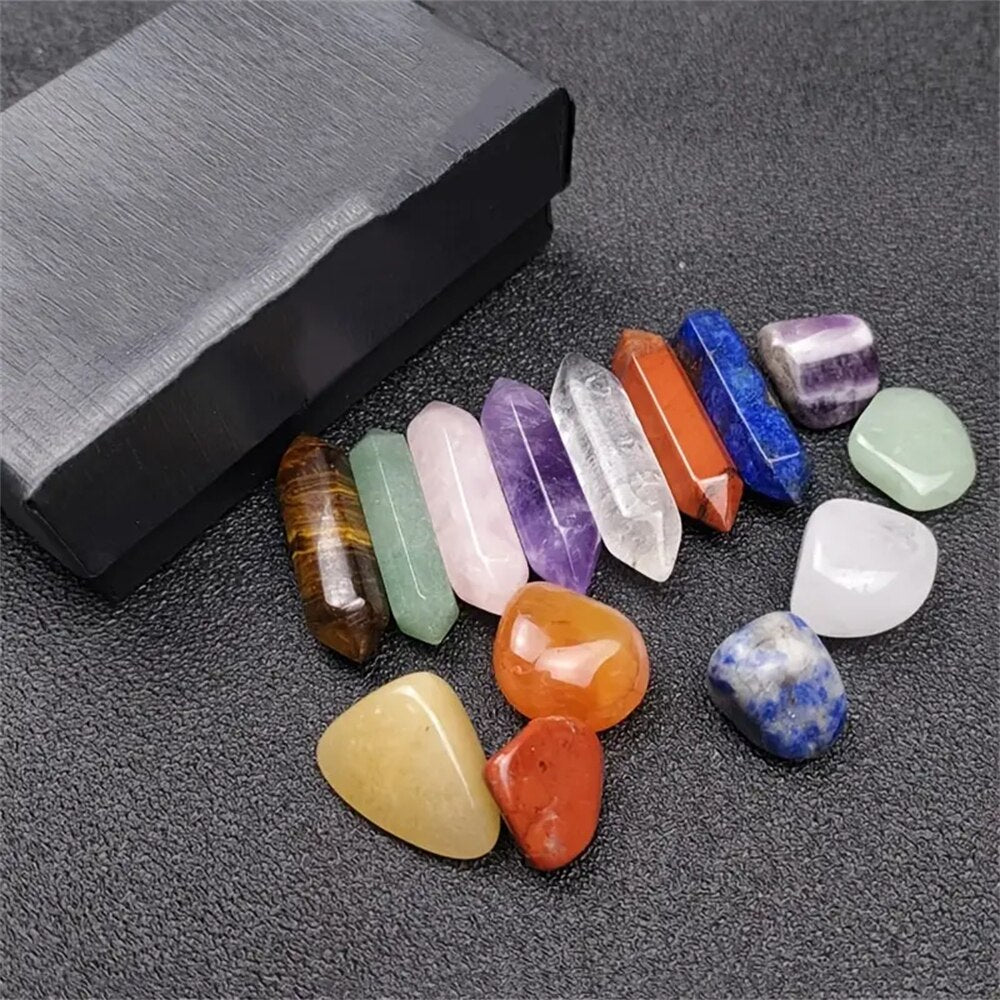 Hexagon Pointed Quartz Crystal Set Chakra Healing Stones & Rose Quartz Gems for Meditation & Bedroom Decor