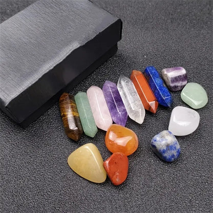 Hexagon Pointed Quartz Crystal Set Chakra Healing Stones & Rose Quartz Gems for Meditation & Bedroom Decor