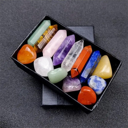 Hexagon Pointed Quartz Crystal Set Chakra Healing Stones & Rose Quartz Gems for Meditation & Bedroom Decor