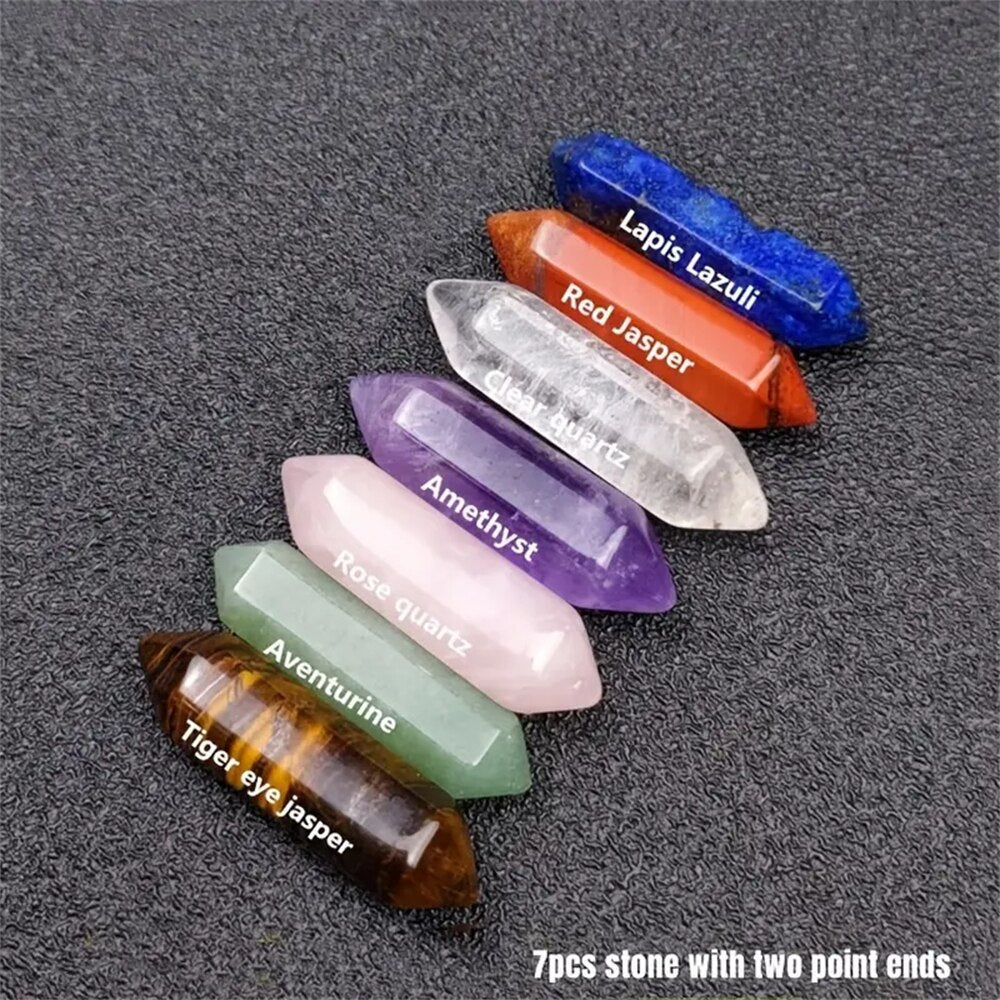 Hexagon Pointed Quartz Crystal Set Chakra Healing Stones & Rose Quartz Gems for Meditation & Bedroom Decor