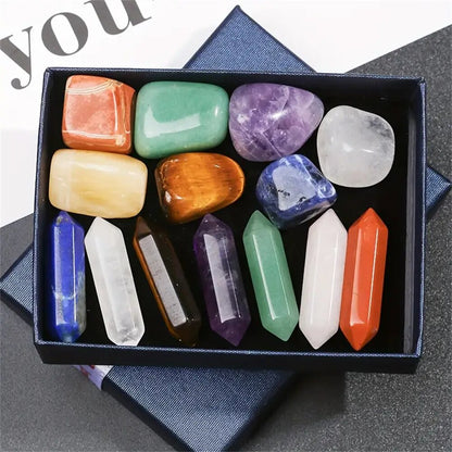 Hexagon Pointed Quartz Crystal Set Chakra Healing Stones & Rose Quartz Gems for Meditation & Bedroom Decor
