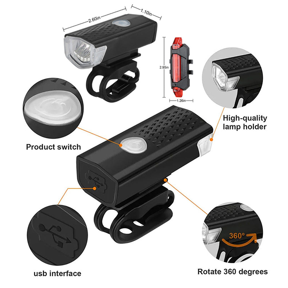 USB Rechargeable Bike Light Set Easy To Install Front  Taillight For Bicycle Accessories 2