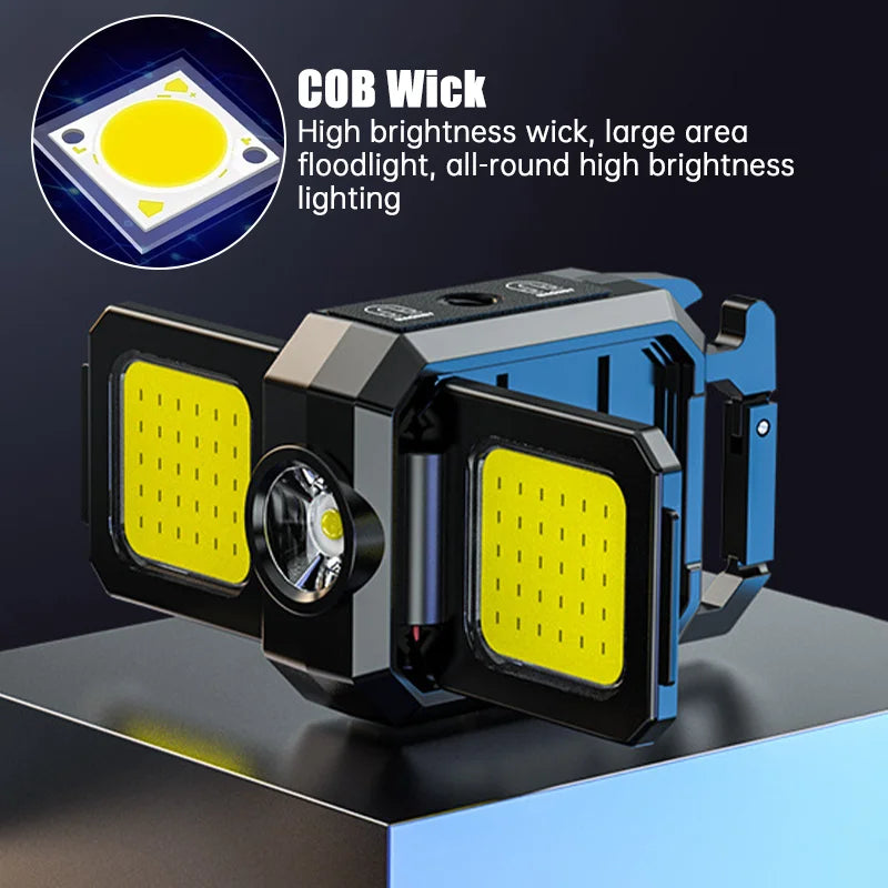 Mini Flashlight Keychain USB Rechargeable COB Work Light with 90 Foldable Side Lights Super Bright