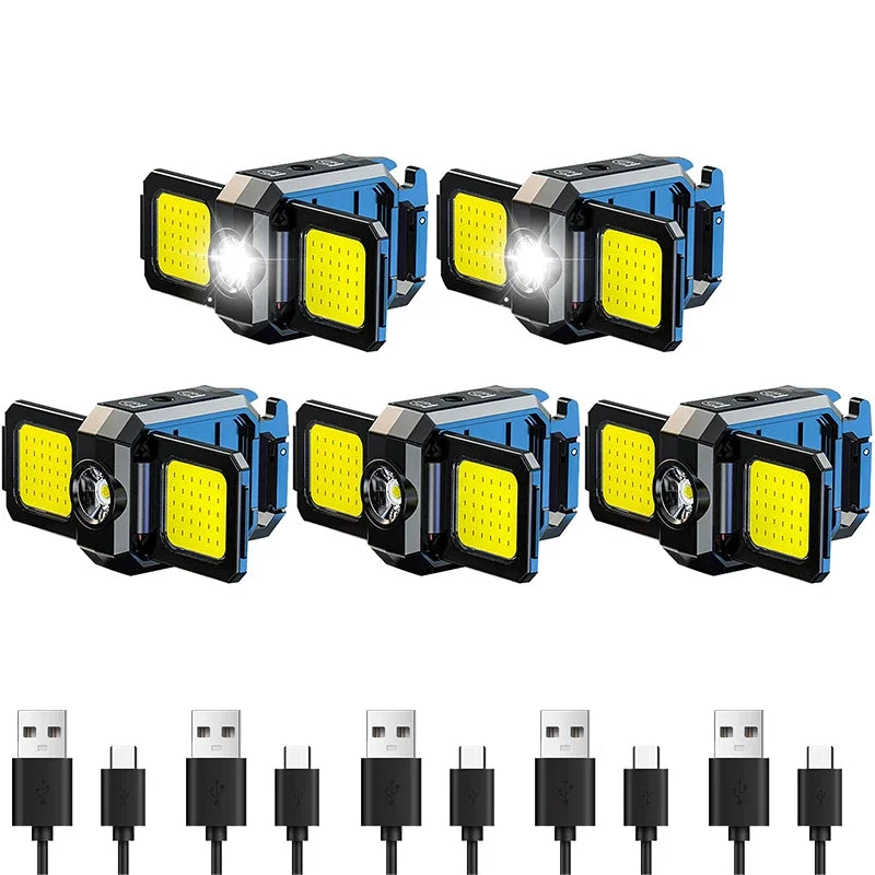 Mini Flashlight Keychain USB Rechargeable COB Work Light with 90 Foldable Side Lights Super Bright