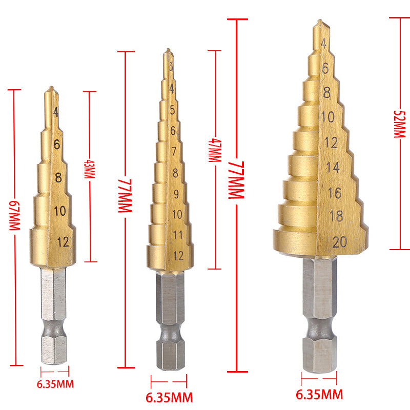 HSS Titanium Coated Step Drill Bit HighSpeed Steel Cone Drill for Metal Wood  Plastic