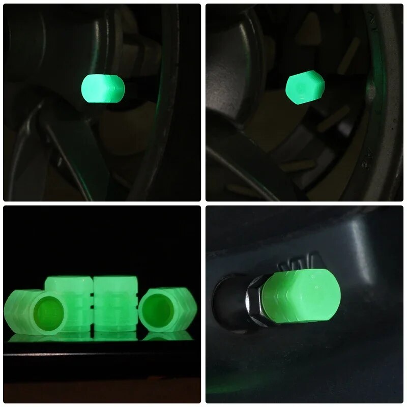 Luminous Valve Caps Glow In The Dark BikeMotorcycle Car Wheel Caps Fluorescent ABS Screw On Stem Co 6