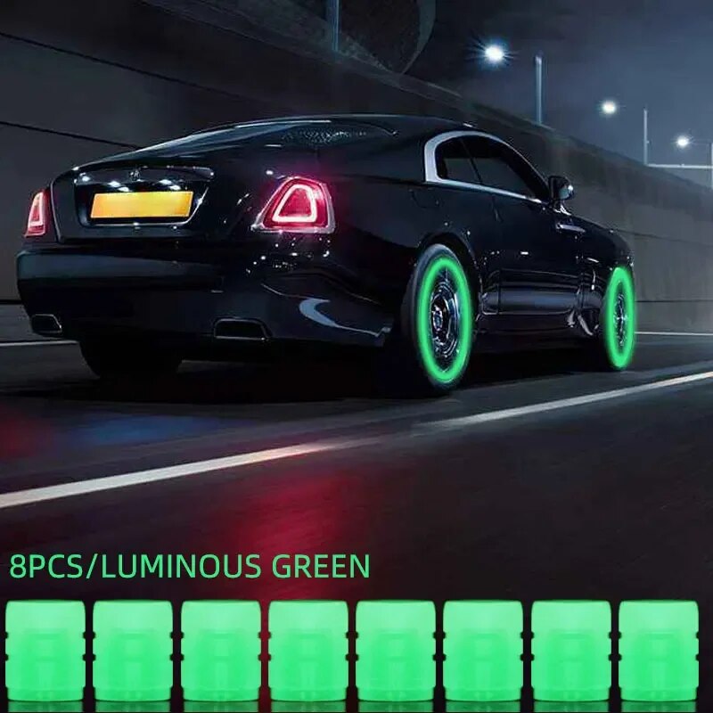 Luminous Valve Caps Glow In The Dark BikeMotorcycle Car Wheel Caps Fluorescent ABS Screw On Stem Co 8