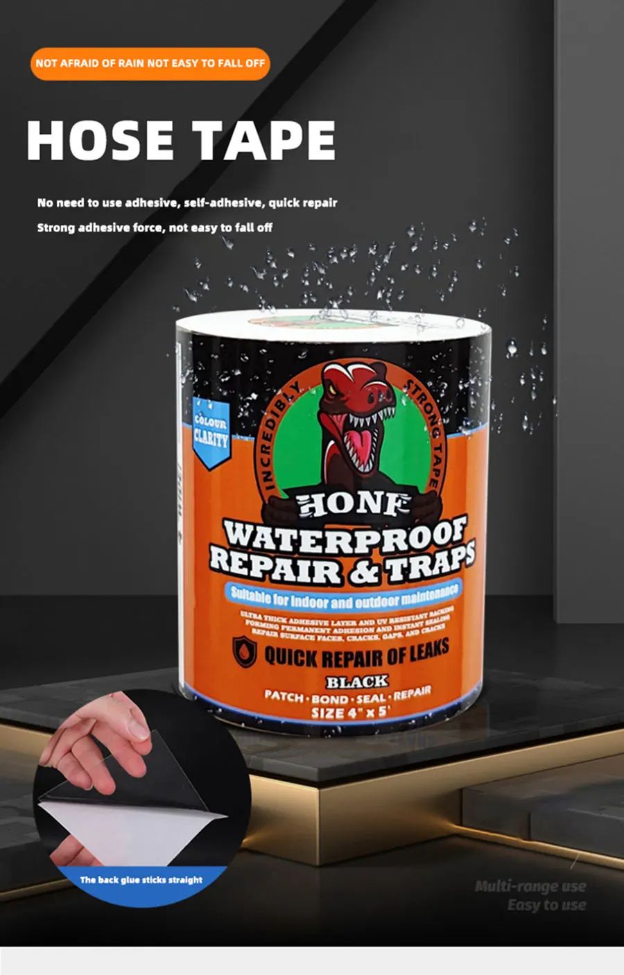 Ultra-Strong Waterproof Tape – High Strength & Toughness for Leak Repairs (Black/Transparent)