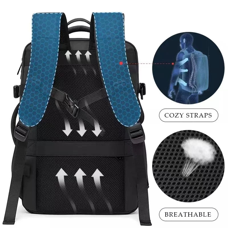 BANGE Travel Backpack Men Business Expandable USB Large Capacity Laptop Waterproof Fashion Backpack
