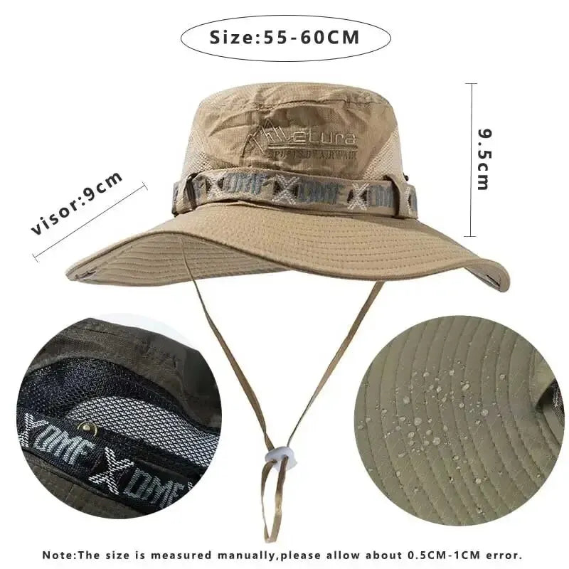 Summer Men Bucket Hat UV Protection Wide Brim Panama Safari Hat For Outdoor Hiking  Beach 1
