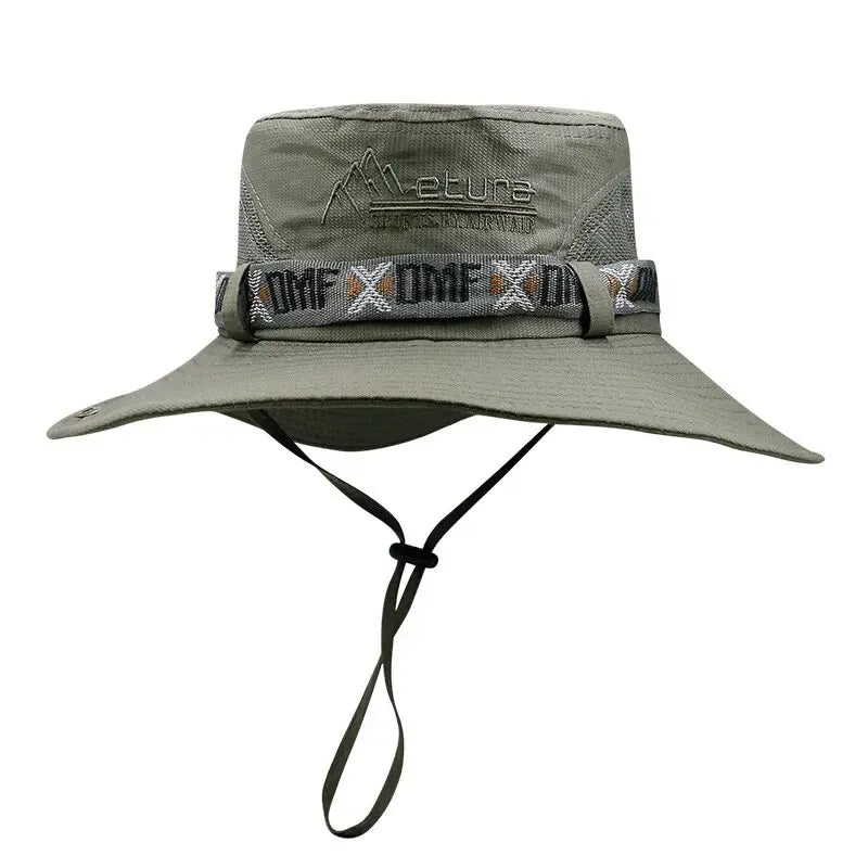 Summer Men Bucket Hat UV Protection Wide Brim Panama Safari Hat For Outdoor Hiking  Beach 5