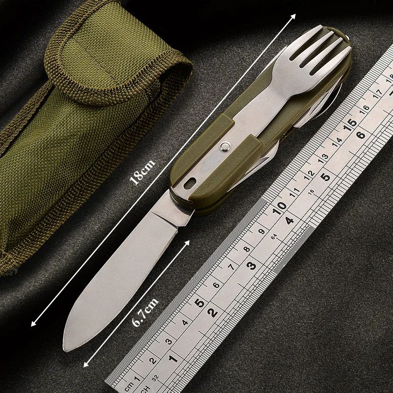 Stainless Steel Foldable Dinnerware Set  7in1 Multifunctional Outdoor Utensils For Picnic Camping   3