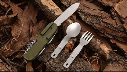 Stainless Steel Foldable Dinnerware Set  7in1 Multifunctional Outdoor Utensils For Picnic Camping   6