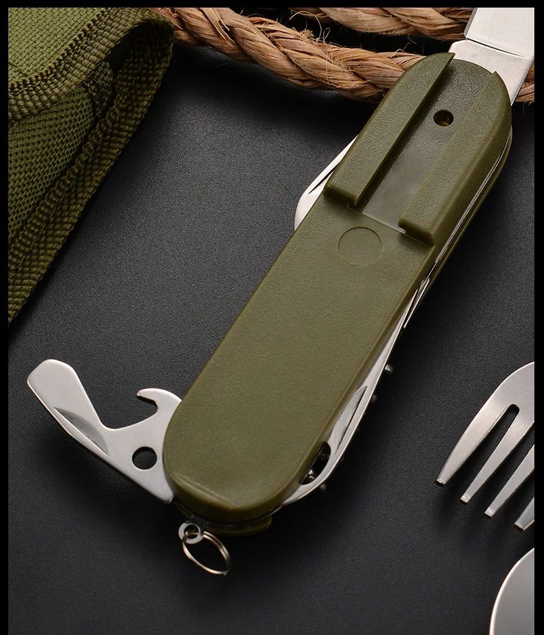 Stainless Steel Foldable Dinnerware Set  7in1 Multifunctional Outdoor Utensils For Picnic Camping   8