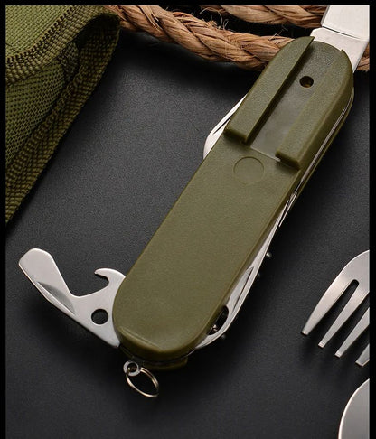Stainless Steel Foldable Dinnerware Set  7in1 Multifunctional Outdoor Utensils For Picnic Camping   8