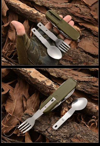 Stainless Steel Foldable Dinnerware Set  7in1 Multifunctional Outdoor Utensils For Picnic Camping   12