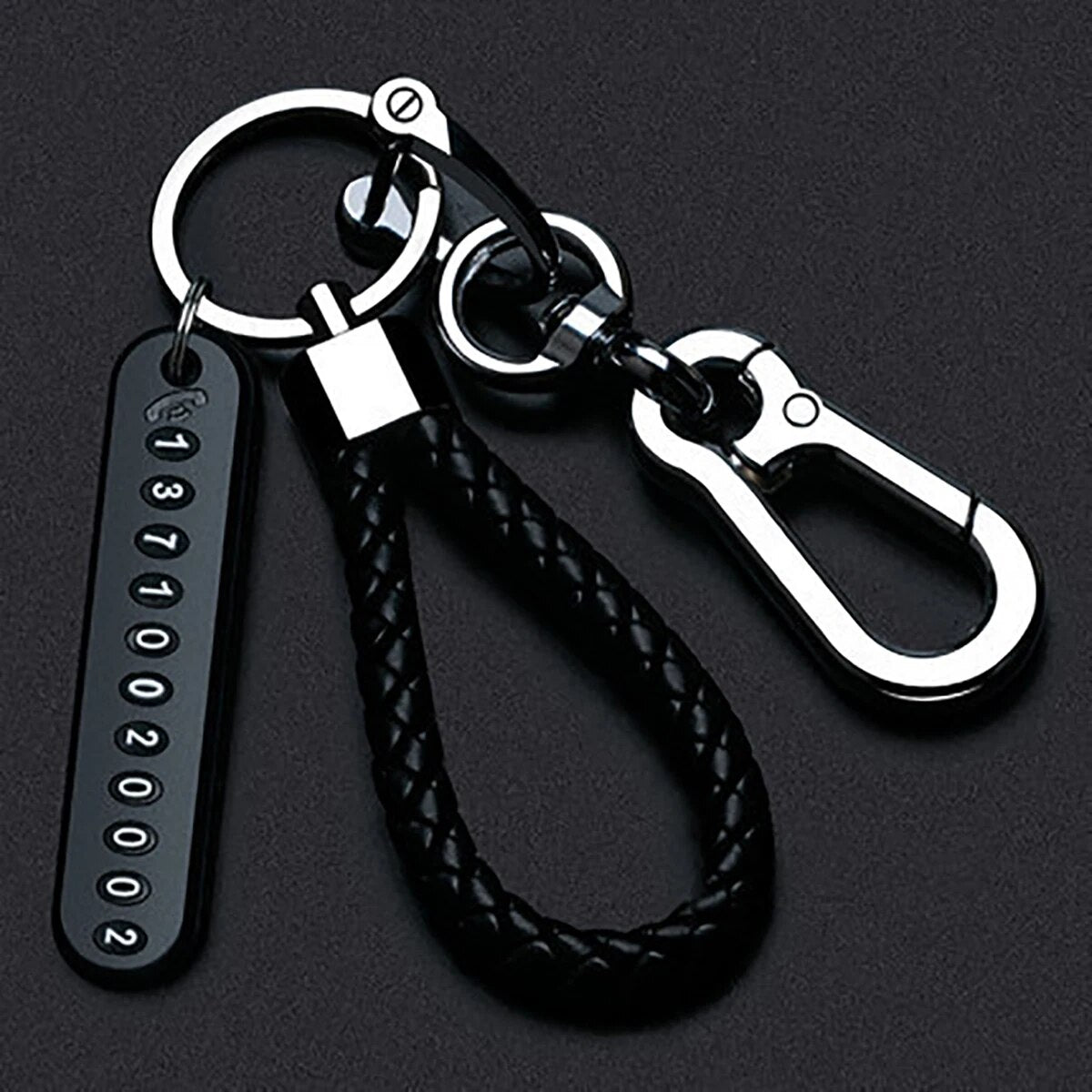 Trendy DIY Mobile Phone Number Plate Pendant Keychain, Men Punk Simple Woven Leather Rope Anti-Lost Car Keychain