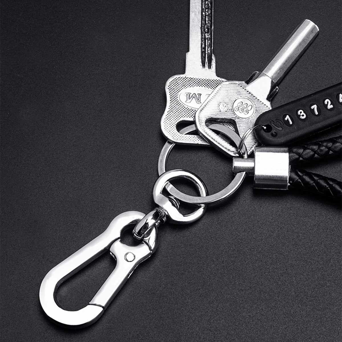 Trendy DIY Mobile Phone Number Plate Pendant Keychain, Men Punk Simple Woven Leather Rope Anti-Lost Car Keychain