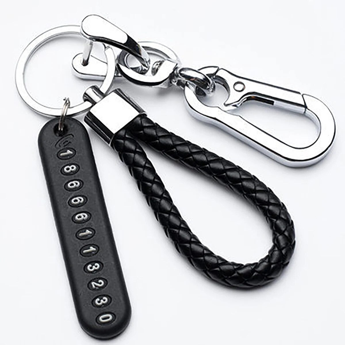 Trendy DIY Mobile Phone Number Plate Pendant Keychain, Men Punk Simple Woven Leather Rope Anti-Lost Car Keychain