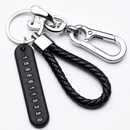 Trendy DIY Mobile Phone Number Plate Pendant Keychain, Men Punk Simple Woven Leather Rope Anti-Lost Car Keychain