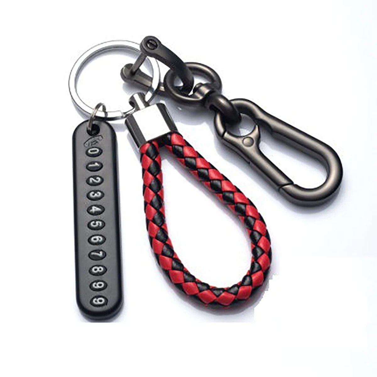 Trendy DIY Mobile Phone Number Plate Pendant Keychain, Men Punk Simple Woven Leather Rope Anti-Lost Car Keychain