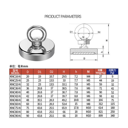 Super Strong Neodymium Fishing Magnets Heavy Duty Rare Earth Magnet with Eyebolt for Salvage & Magnetic Fishing