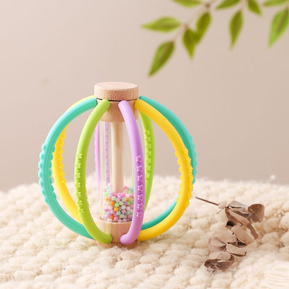 Sensory Wooden Rattle With Silicone Beads Perfect Teething Relief  Baby Development Tool 5
