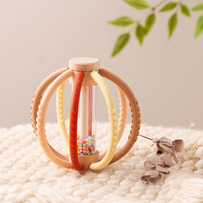 Sensory Wooden Rattle With Silicone Beads Perfect Teething Relief  Baby Development Tool 6