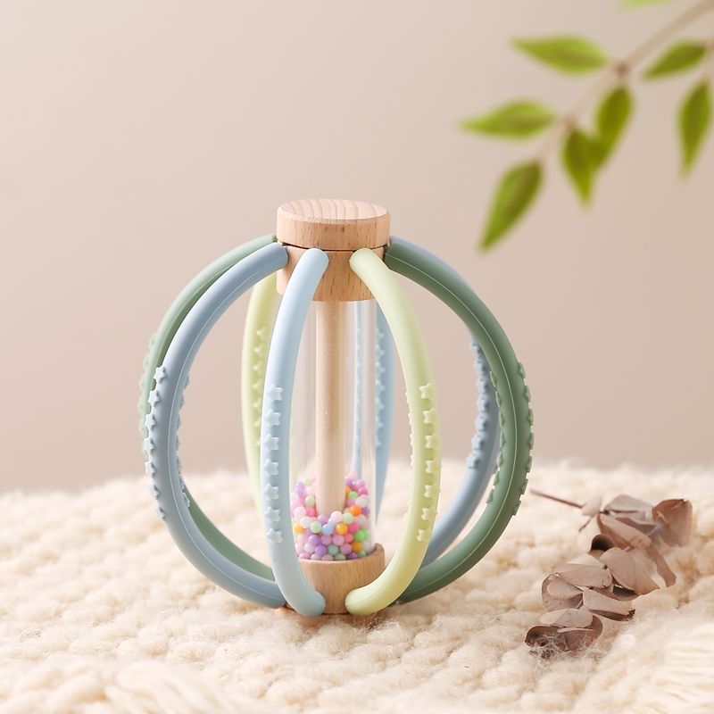Sensory Wooden Rattle With Silicone Beads Perfect Teething Relief  Baby Development Tool 7
