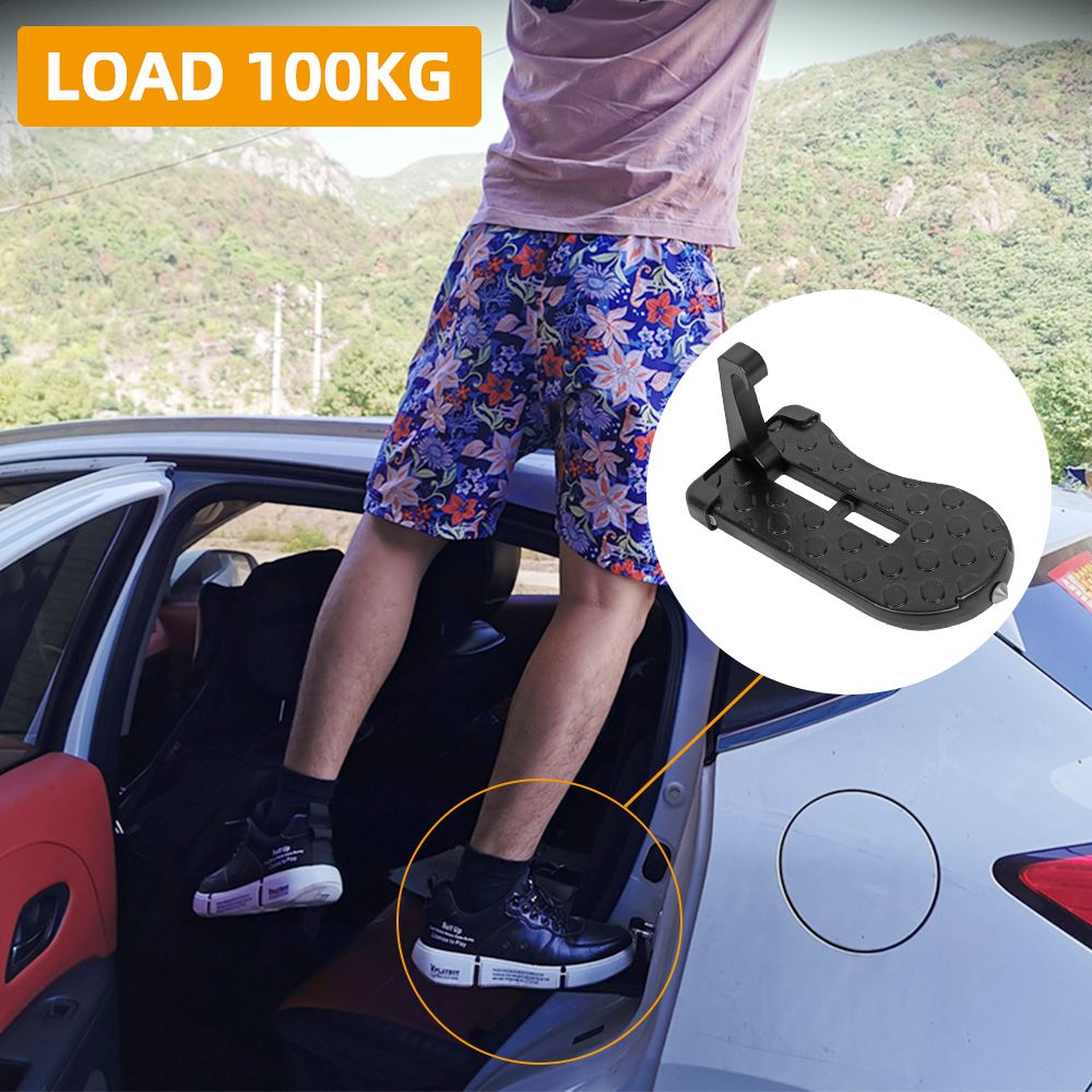 Foldable Car Roof Rack Step Universal Car Door Step with Latch Hook & Aluminium Alloy Safety Hammer