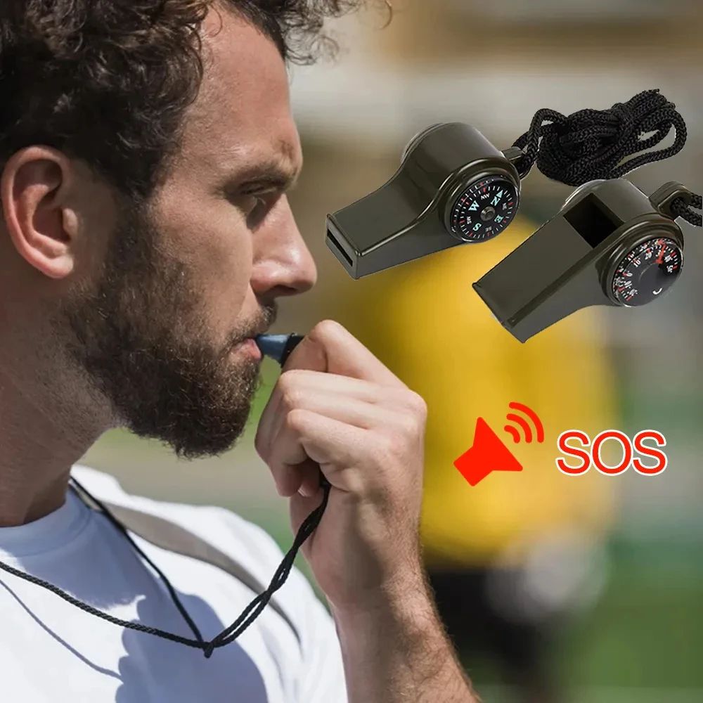 Multifunction Survival Whistle Compass, Thermometer & 150dB Loud Referee Whistle for Emergency, Hiking, Camping