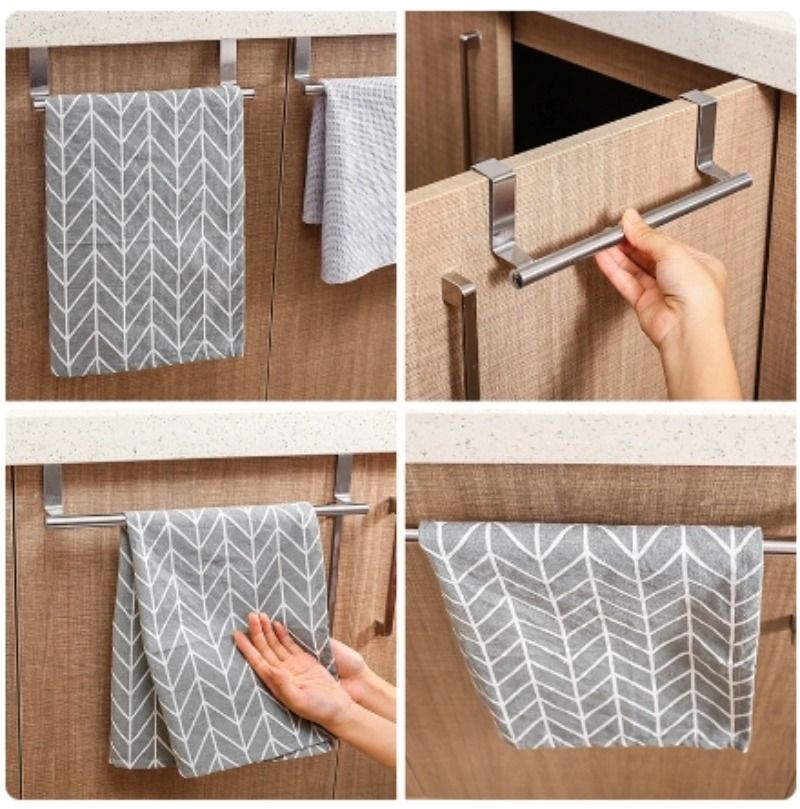 Stainless Steel Over Door Towel Rack SpaceSaving Hanging Towel Bar for Bathroom  Kitchen