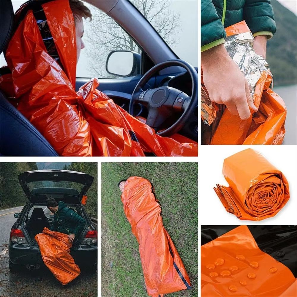Portable Waterproof Emergency Survival Sleeping Bag, Thermal Mylar Blanket for Outdoor EDC Camping Gear