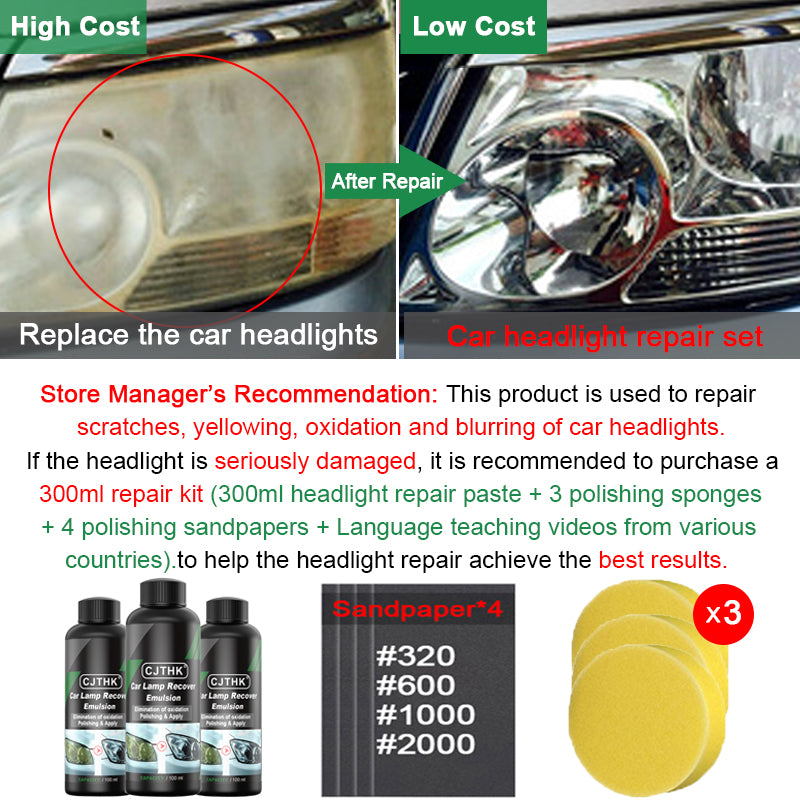 Headlight Polishing Kit Car Headlight Scratch Remover  Cleaning Paste for Clear Lens Repair