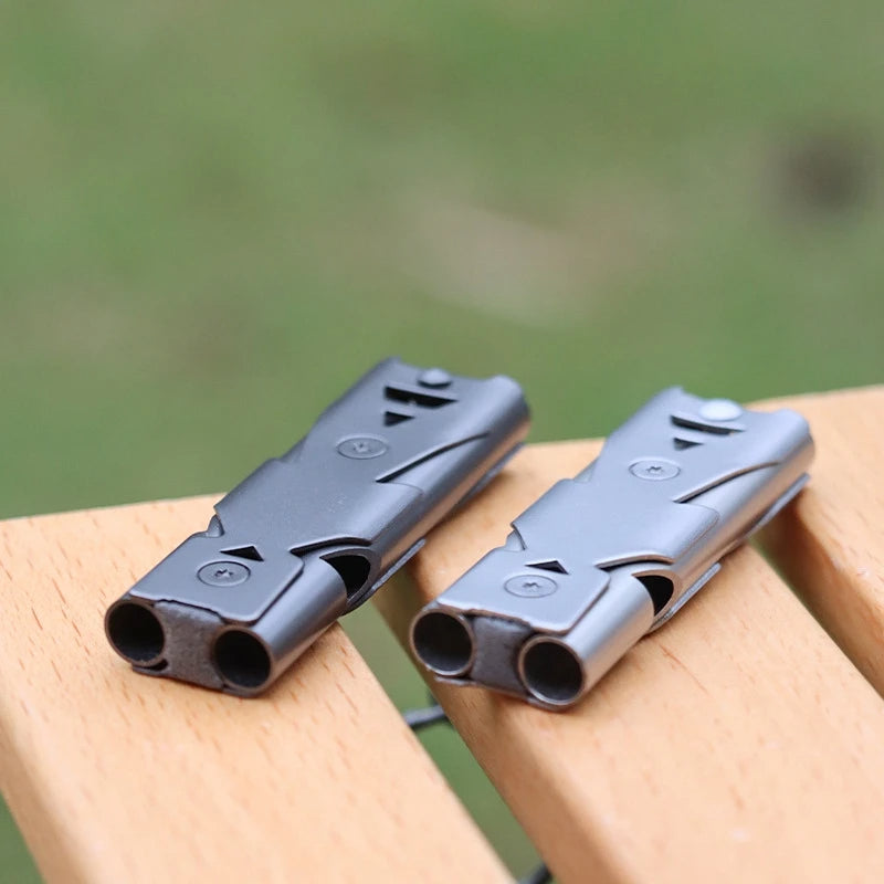 Steel Metal Survival Whistle Loud Double Tube Emergency Whistle for Outdoor Travel  Rescue