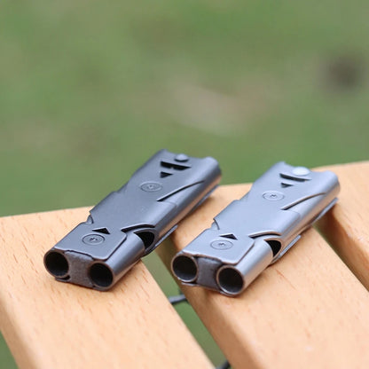 Steel Metal Survival Whistle Loud Double Tube Emergency Whistle for Outdoor Travel  Rescue