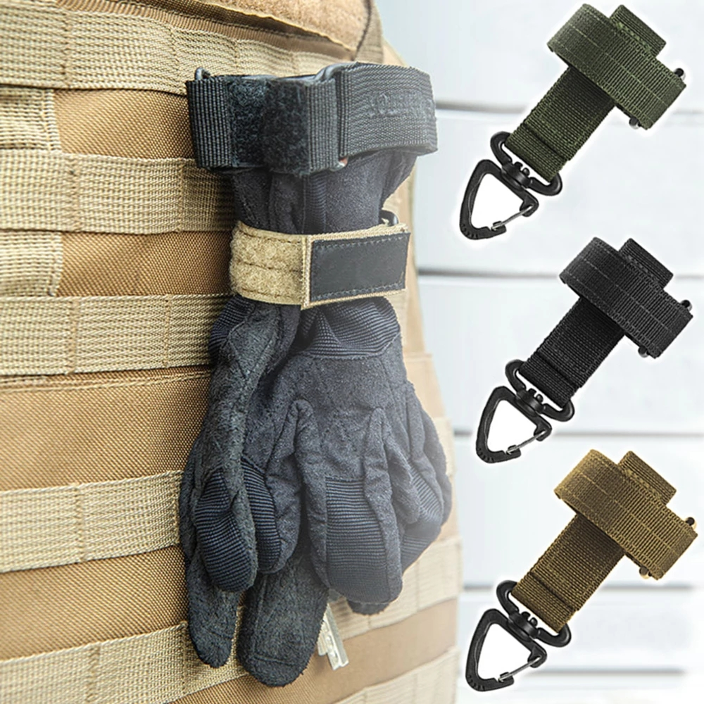 Multi-Purpose Nylon Gloves Holder with Magic Sticker & Carabiner, Outdoor Tactical Clip for Camping, Hiking