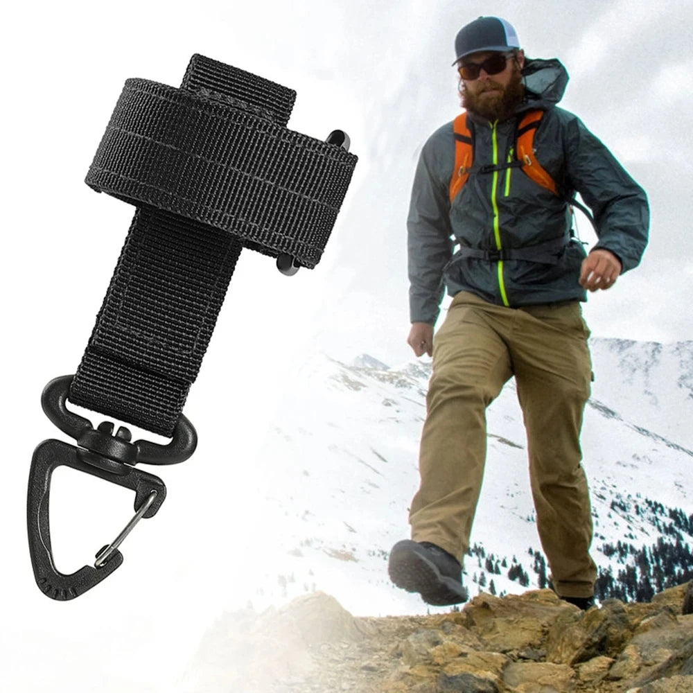 Multi-Purpose Nylon Gloves Holder with Magic Sticker & Carabiner, Outdoor Tactical Clip for Camping, Hiking