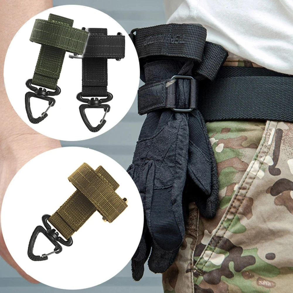Multi-Purpose Nylon Gloves Holder with Magic Sticker & Carabiner, Outdoor Tactical Clip for Camping, Hiking
