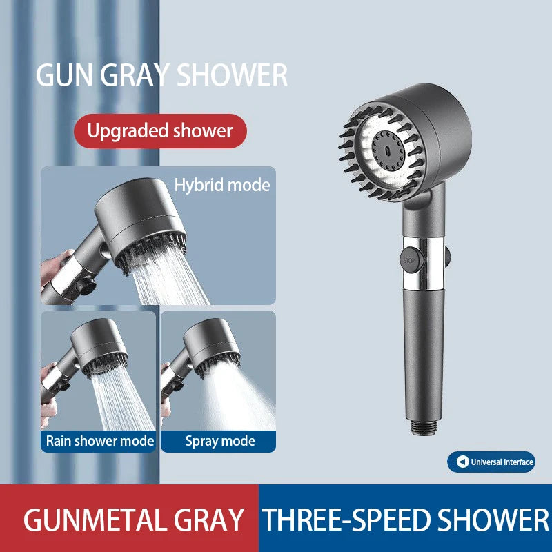 High Pressurized Filter Shower Head 3 Mode Adjustable Spray with Massage Brush  Rain Faucet
