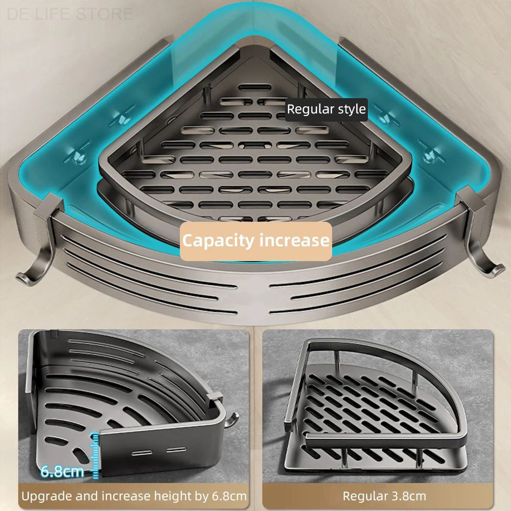 Aluminum Shower Storage Rack NoDrill Corner Shelf with Plastic Hook  Towel Bar for Bathroom