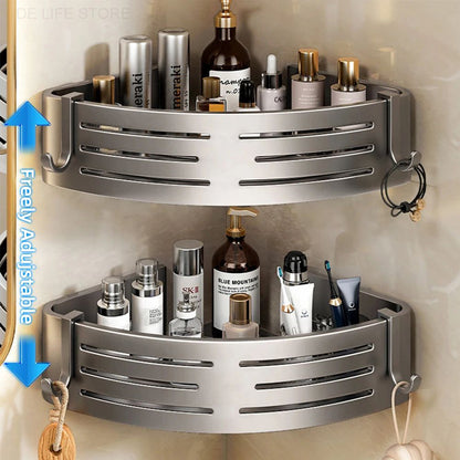 Aluminum Shower Storage Rack NoDrill Corner Shelf with Plastic Hook  Towel Bar for Bathroom