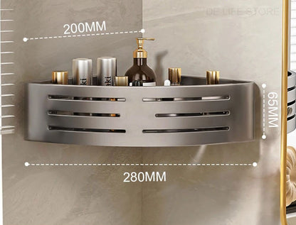 Aluminum Shower Storage Rack NoDrill Corner Shelf with Plastic Hook  Towel Bar for Bathroom