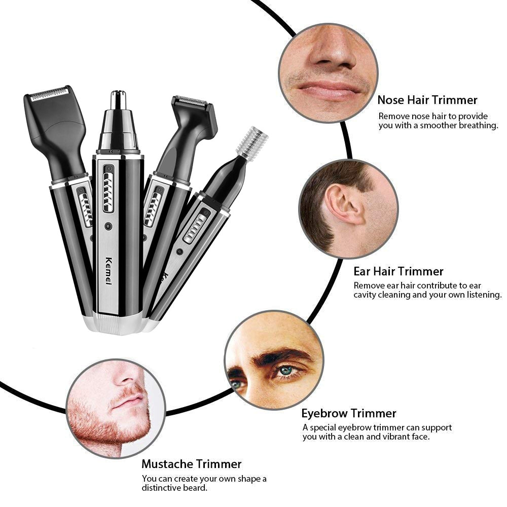 4 in 1 Beard Trimmer for Men Rechargeable Nose & Ear Hair Trimmer with Precision Grooming Kit