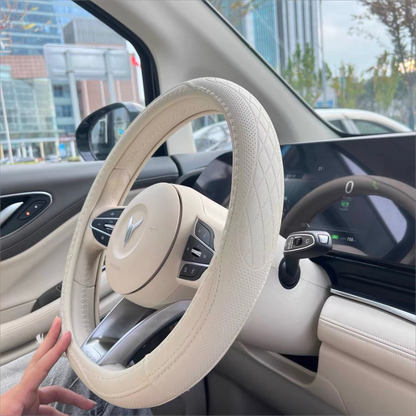 Perforated Napa Leather Steering Wheel Cover Anti Slip Car Decor Upgrade for Enhanced Grip & Comfort