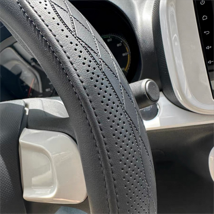Perforated Napa Leather Steering Wheel Cover Anti Slip Car Decor Upgrade For Enhanced Grip  Comfort 5